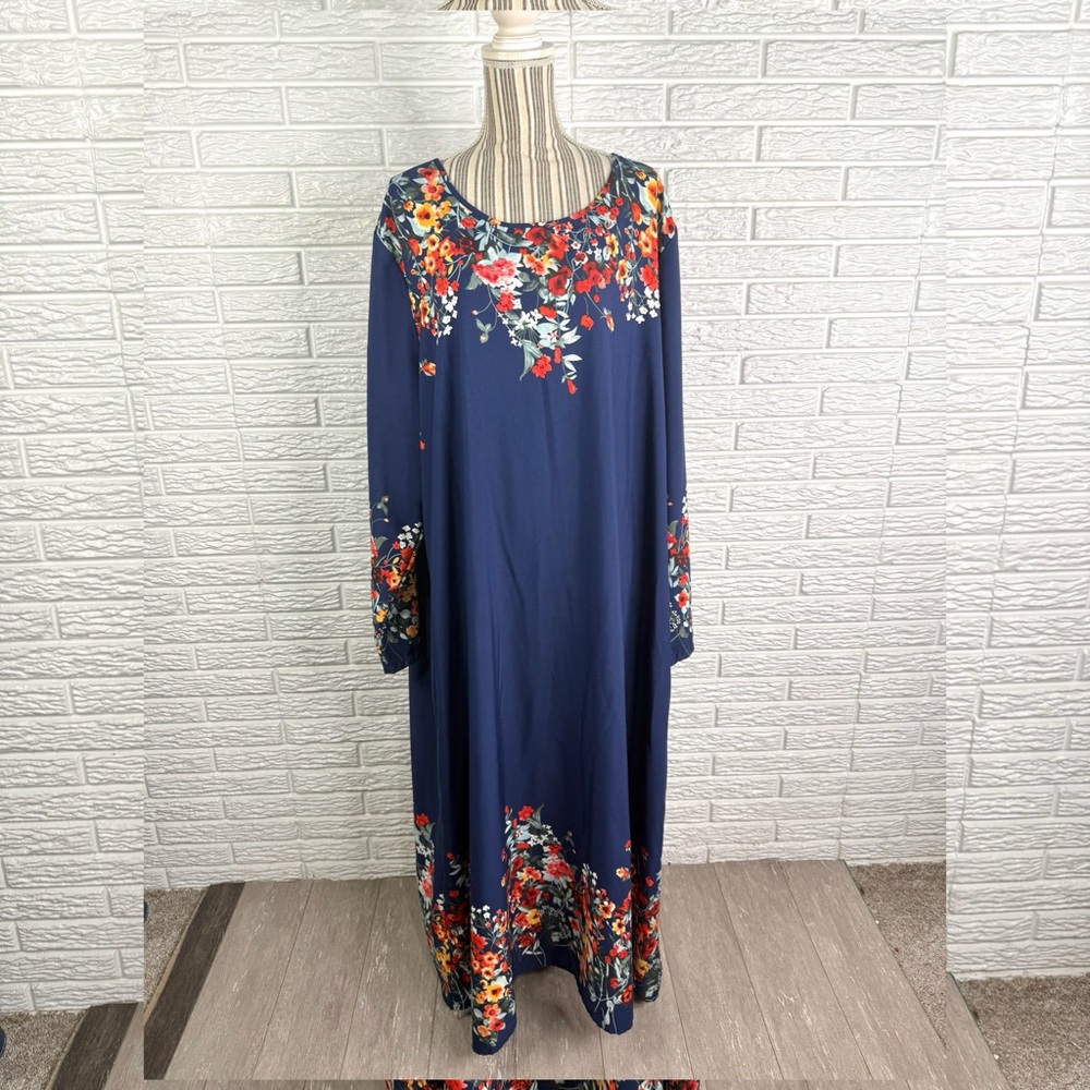 Shein Curve Blue Floral Print Tunic Maxi Dress Plus Size 5X NWOT